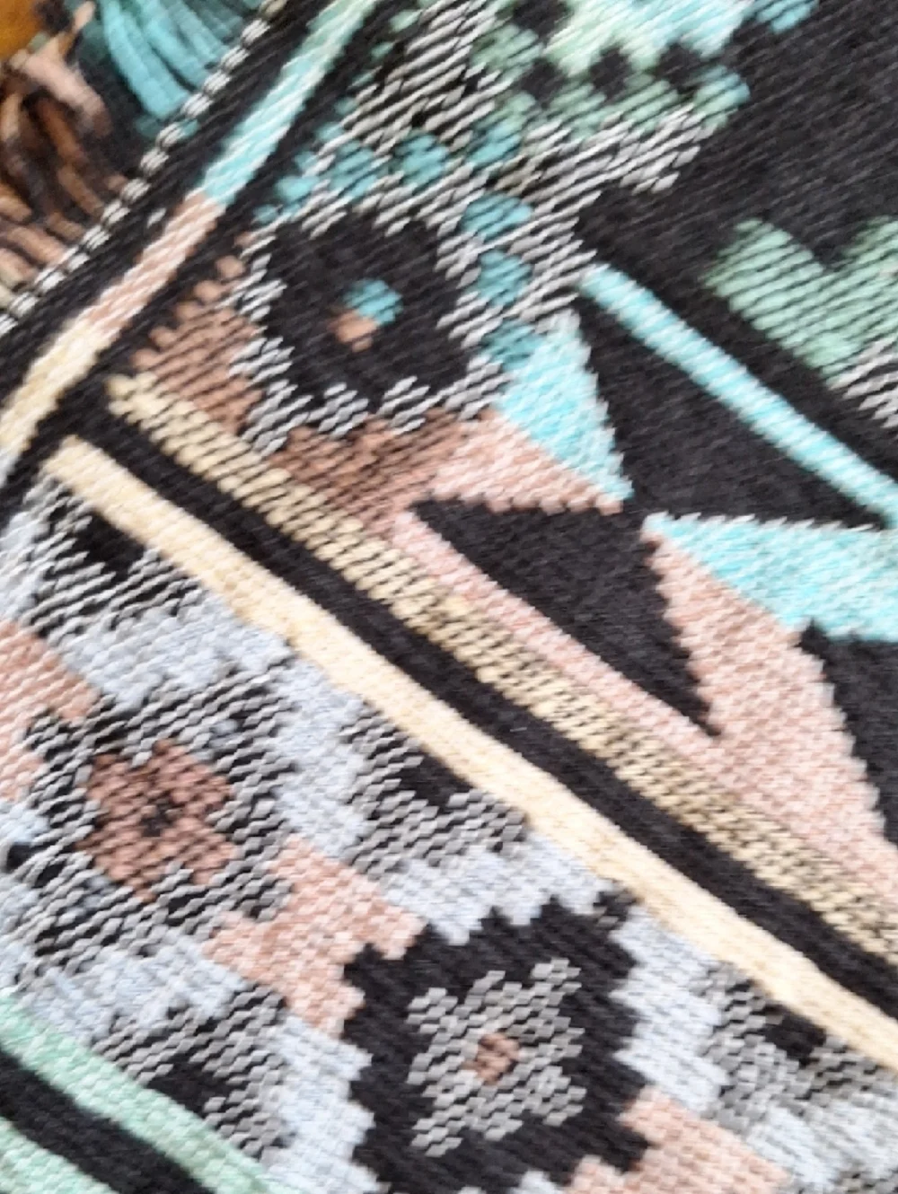 Southwestern Woven Fringe Rug - Aqua, Black & Tan